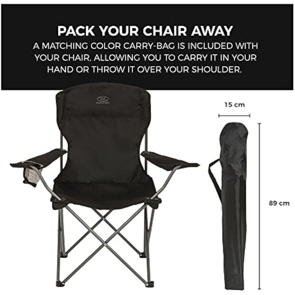 Highlander Camping Chair - Compact & Lightweight Folding Chair, 2.2kg, Portable Chair for Outdoors, Durable Steel Frame Arm Chair with Cup Holder