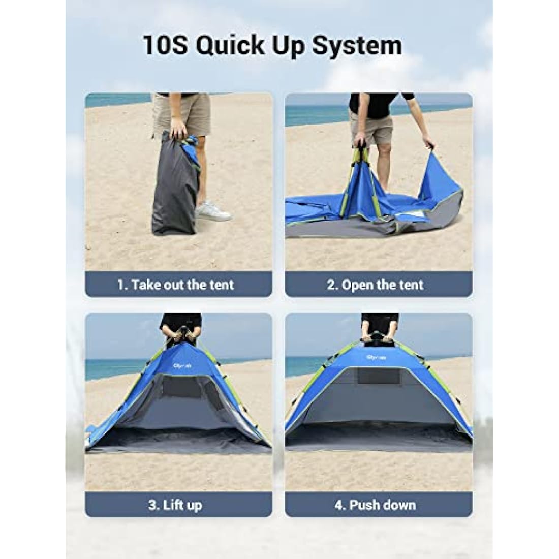 Glymnis Pop Up Beach Tent 3-4 Person Instant Pop Up Automatic Beach Tent UV Protection with Side Door, Easy Setup Portable Sun Shelter for Garden, Fishing, Picnic