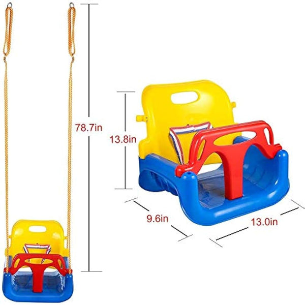 IFOYO 3-in-1 Swing Seat, Adjustable High-Back Secure Baby Swing Seat for Garden and Playgrounds Play, Detachable and Portable Toddler Swing with Safety Harness for Kids 6 months - 8 years (Blue)