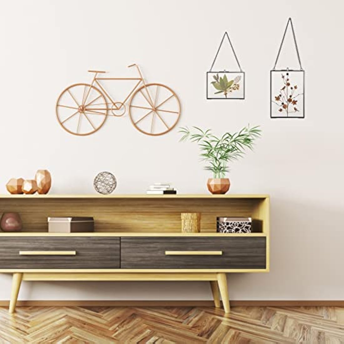 SUMTree Set of 2 Black Glass Hanging Photo Picture Display Frame, Floating Glass Picture Frame with Chain for Family Tree Mini Photo, Gallery Wall Art Work, Pressed Flower, collage, etc, 5 * 7 inch