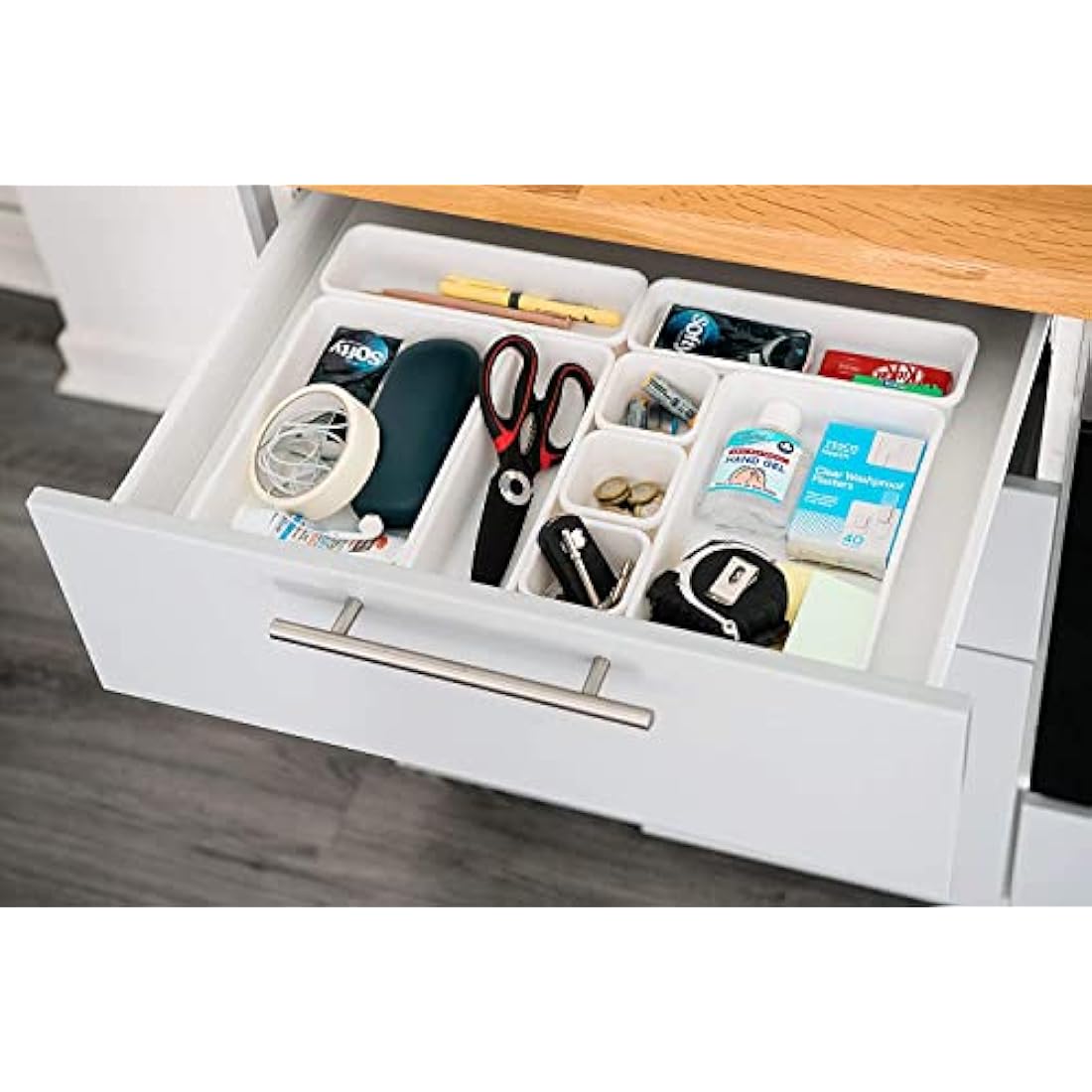 Addis 8pcs Interlocking Drawer Organiser Plastic Storage Trays Dividers for Kitchen Office Desk Make-Up Clothing Jewellery Craft Bathroom organising, White