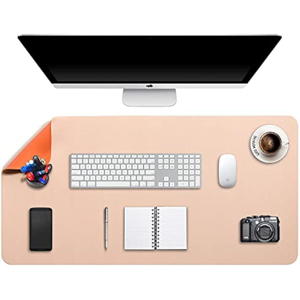 DOBAOJIA Desk Pad XX-Large, Desk Mat, Desk Blotter, Laptop Pad, Extended Mouse Mat, Mouse Pad XXL, Writing Pad for Office/Home, Dual-Side Use PU Leather Waterproof 35.4" X 16.9"(Beige/Orange)