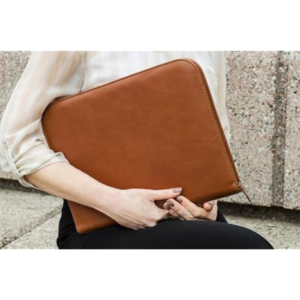 Maruse Luxury Leather Portfolio – Zip-Around Executive Folio & Organiser, Laptop & iPad Sleeve – Handmade in Italy, Cognac