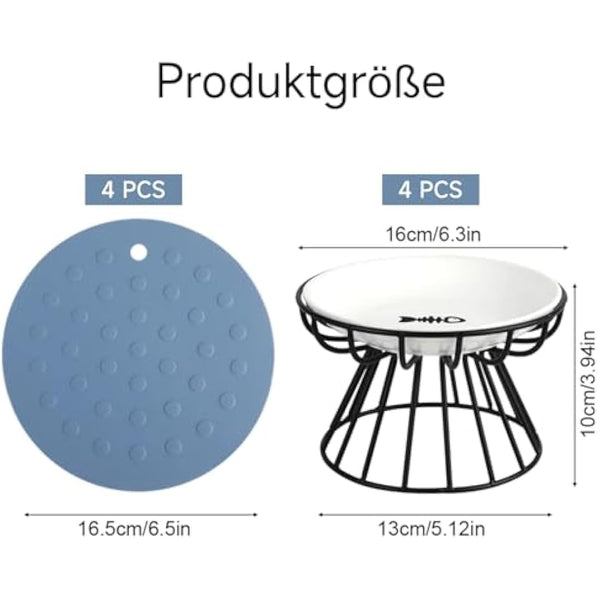 Dorakitten 4Pcs Cat Bowl, Ceramic Raised Cat Food Bowl, Elevated Pet Bowl,Anti Vomiting Cat Feeding Bowl, Non Slip Cat Dish, Protect Pet's Spine Make Cats Feel Comfortable, Dishwasher Safe