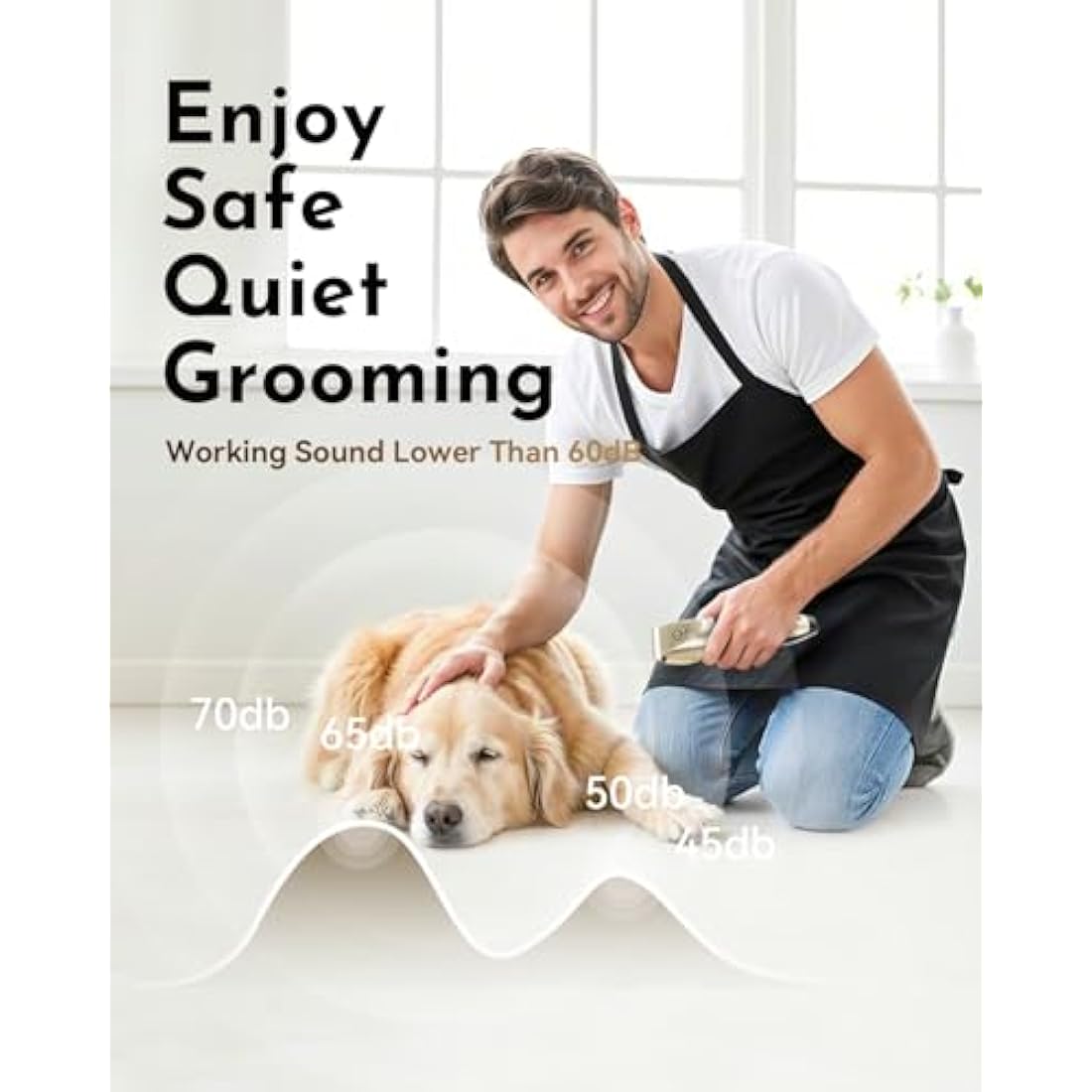 Dog Clippers, Rechargeable Low Noise Cordless Pet Clippers, with 4 Guide Combs and Cleaning Brush Nail Kits