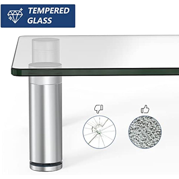 FITUEYES Dual Monitor Stand Glass Height Adjustable PC Laptop Computer Screen Riser, Desk Organzier, 2 Pack-38.5x24x7.5cm