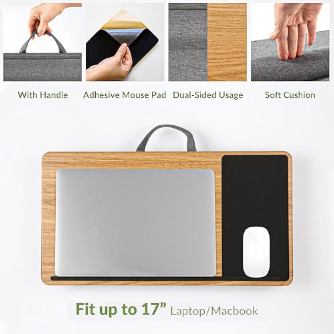 ergomi Lap Desk for Bed & Sofa – Large Laptop Tray with Cushion, Wrist Rest & Anti-Slip Strip, Portable Wooden Pattern Lapdesk for 17” Laptop, Lightweight Table for Work or Study