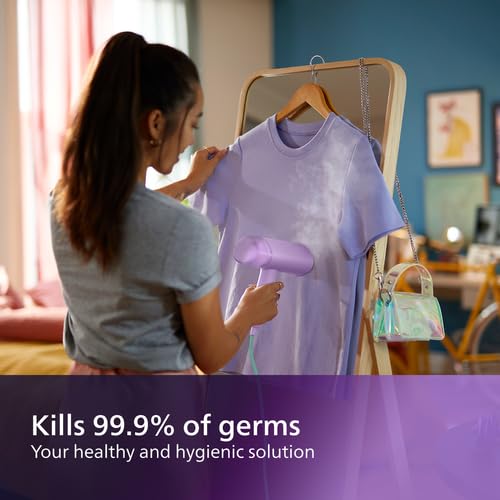 Philips 3000 Series Handheld Steamer, 1000W, 20 g/min Steam, Kills Germs, Detachable 100ml Water Tank, Compact + Foldable, Plastic Plate, Blue (STH3000/26)