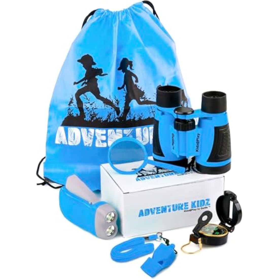 Adventure Kidz Outdoor Exploration Kit, Children’s Binoculars, Flashlight, Compass, Fox Whistle, Magnifying Glass, Backpack. Great Gift Set for STEM, Pretend Play, Ages 3+