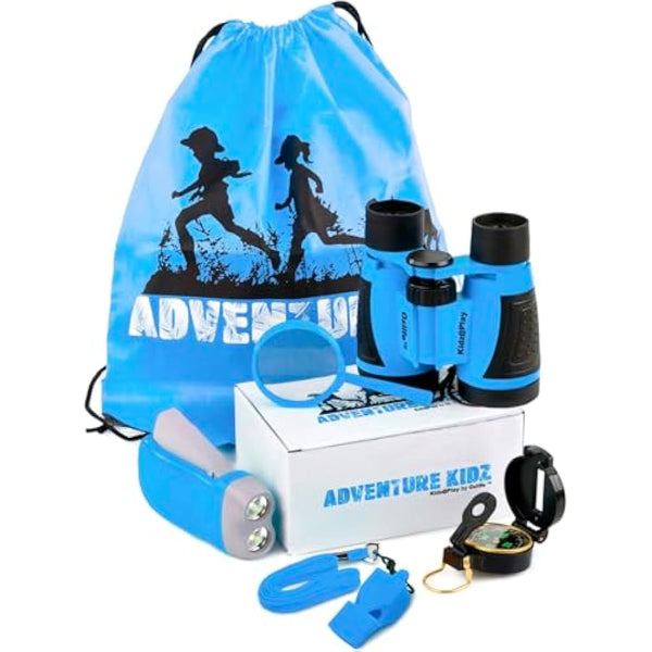 Adventure Kidz Outdoor Exploration Kit, Children’s Binoculars, Flashlight, Compass, Fox Whistle, Magnifying Glass, Backpack. Great Gift Set for STEM, Pretend Play, Ages 3+
