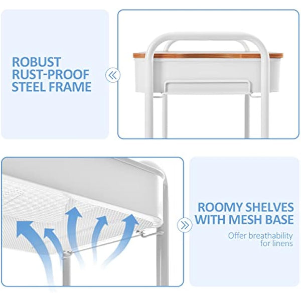 KINGRACK 3 Tier Metal Storage Trolley on Wheels with Removeable Wooden Worktop Trap Table Cover, Beauty Book Craft Tea Art Trolley for Home Bathroom Kitchen Laundry, No screws needed Easy