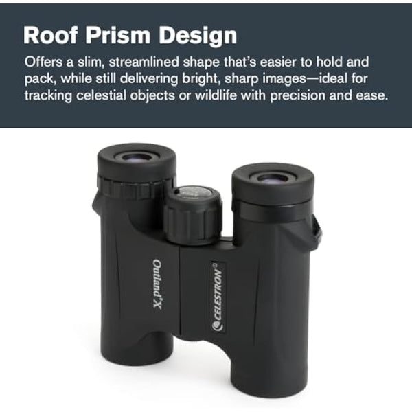 Celestron 71340 Outland X 8x25 Compact Roof Prism Binoculars, Black
