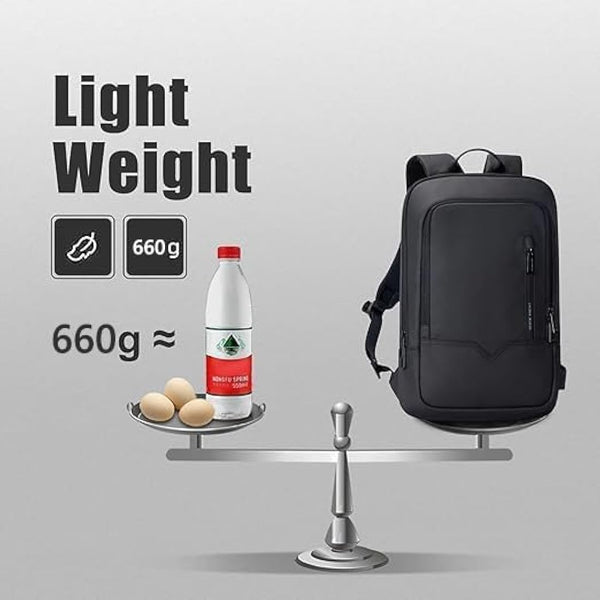 Laptop Backpack, Mens Computer Rucksack Lightweight Slim Laptop Rucksack Waterproof Daypack with USB Charging Port, Compact Bag Business Travel College School Bag for Office Work Outdoor-15.6'', Black