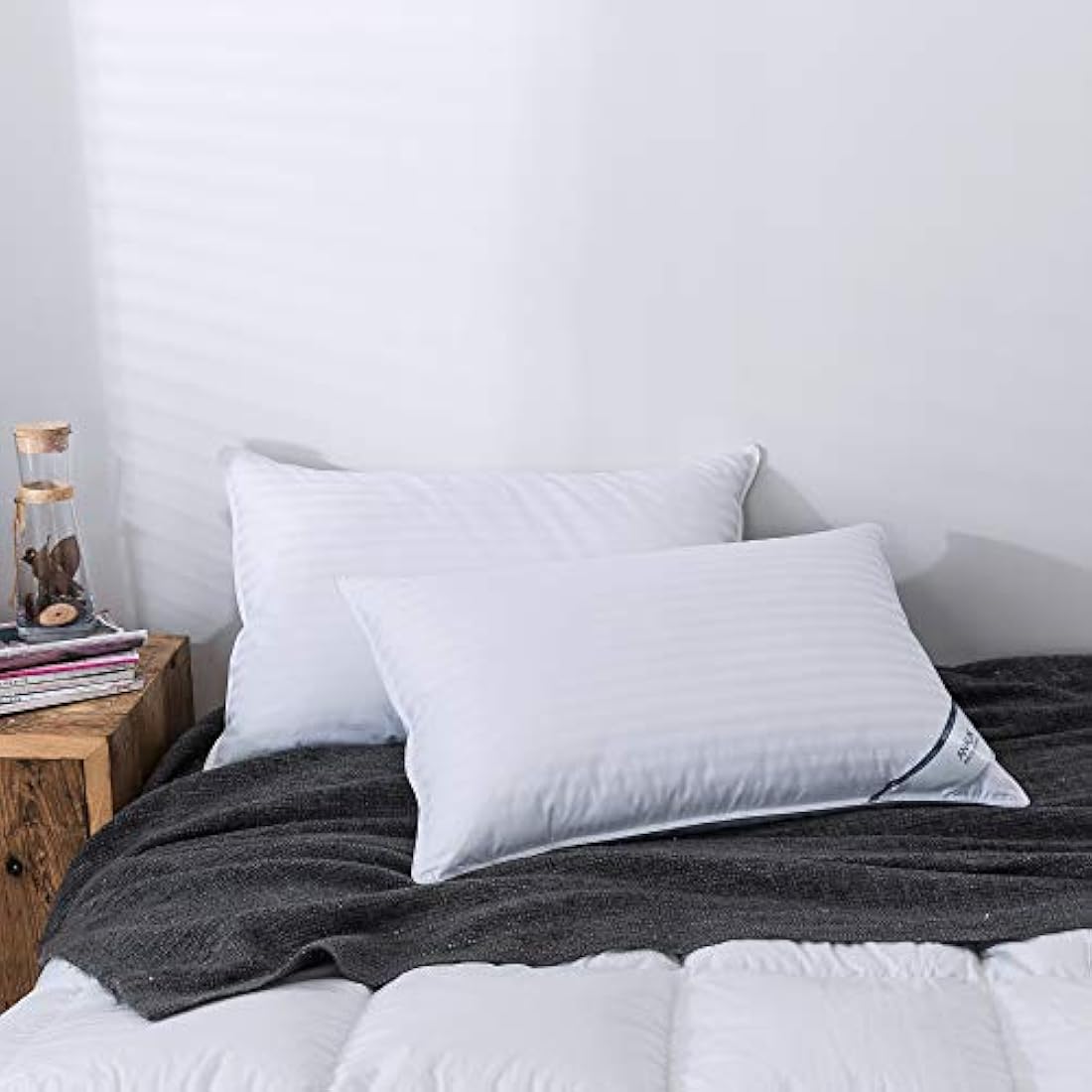 ANALIN 2 pack Goose Feather Down Pillows, 100% Cotton Shell, Non-allergenic & Anti dust mite, Soft Hotel Quality Pillows (50% Goose Down)