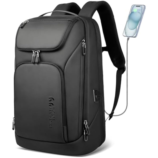 HEROIC KNIGHT Travel Laptop Backpack, 17.3 Inch Business Laptop Rucksack Bag With USB Charging Port, Water Resistant Carry on Backpack, Anti-Theft Computer Work Bag for Men Women-Black