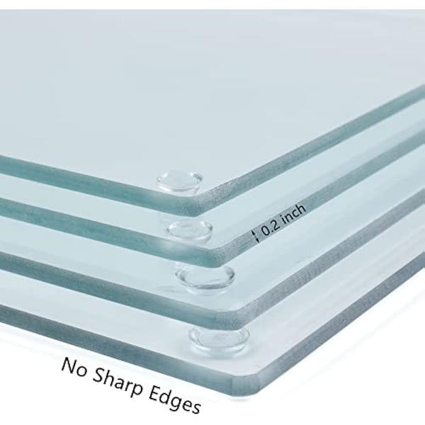 Hacaroa 4 Pack Tempered Glass Cutting Board with Rubber Feet, Rectangle Non-Slip Chopping Board, Long Lasting Clear Glass Tray for Kitchen Countertop, Table, Shatter-Resistant, Heat-Resistant, 2 Size