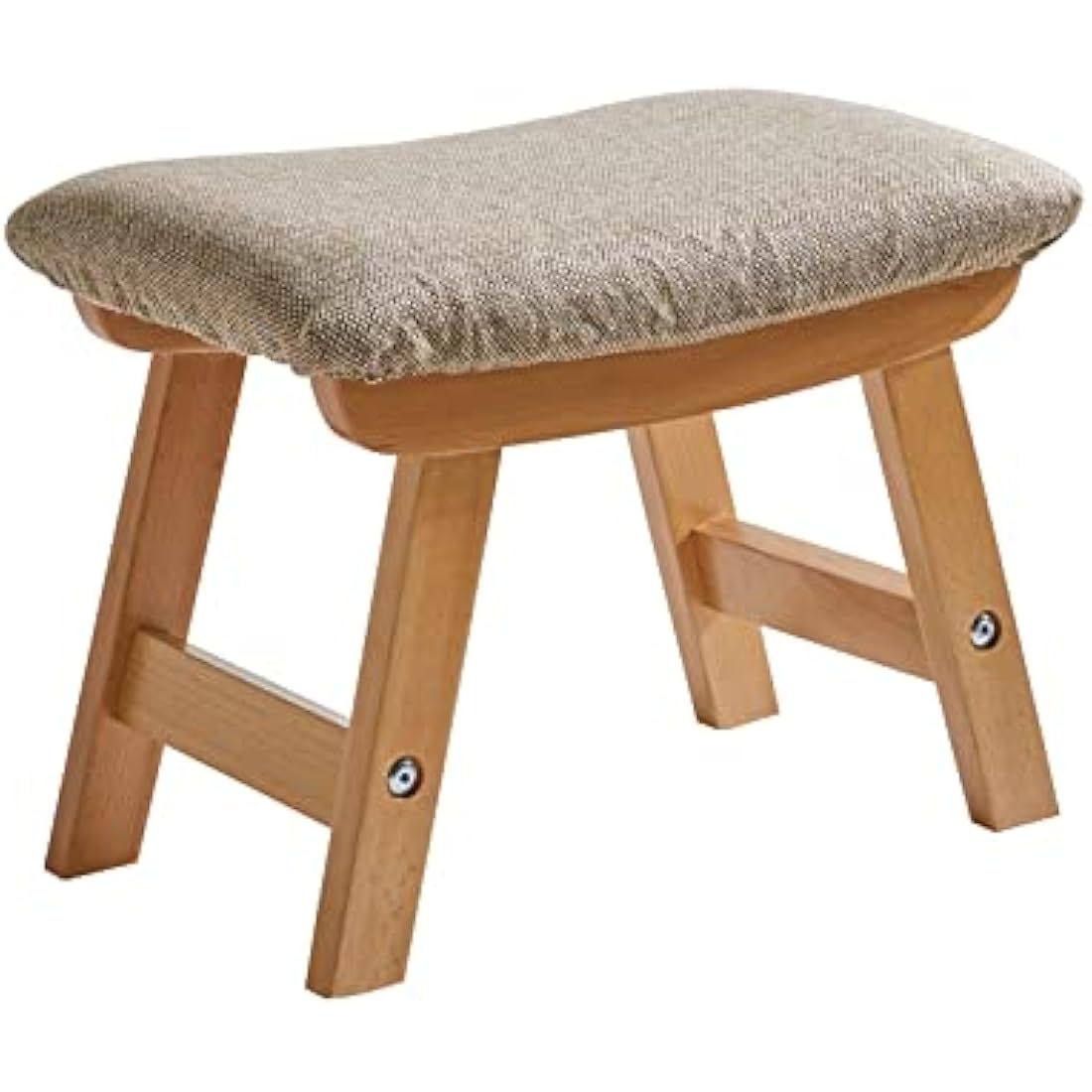 Aibiju Wooden Footstool, Foot Stool Ottoman Pouffe Padded Chair Stool with Removable Cover 4 Beech Legs Suitable for Bedroom, Living Room and Kitchen, (Natural leg + Beige cushion), YDEU-1358