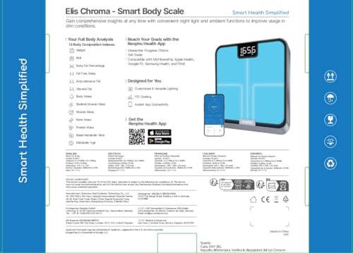 RENPHO Scales for Body Weight, Digital Bathroom Scales with High Precision Sensors, Bluetooth Weighing Scales Body Composition Monitors with App, Elis 1