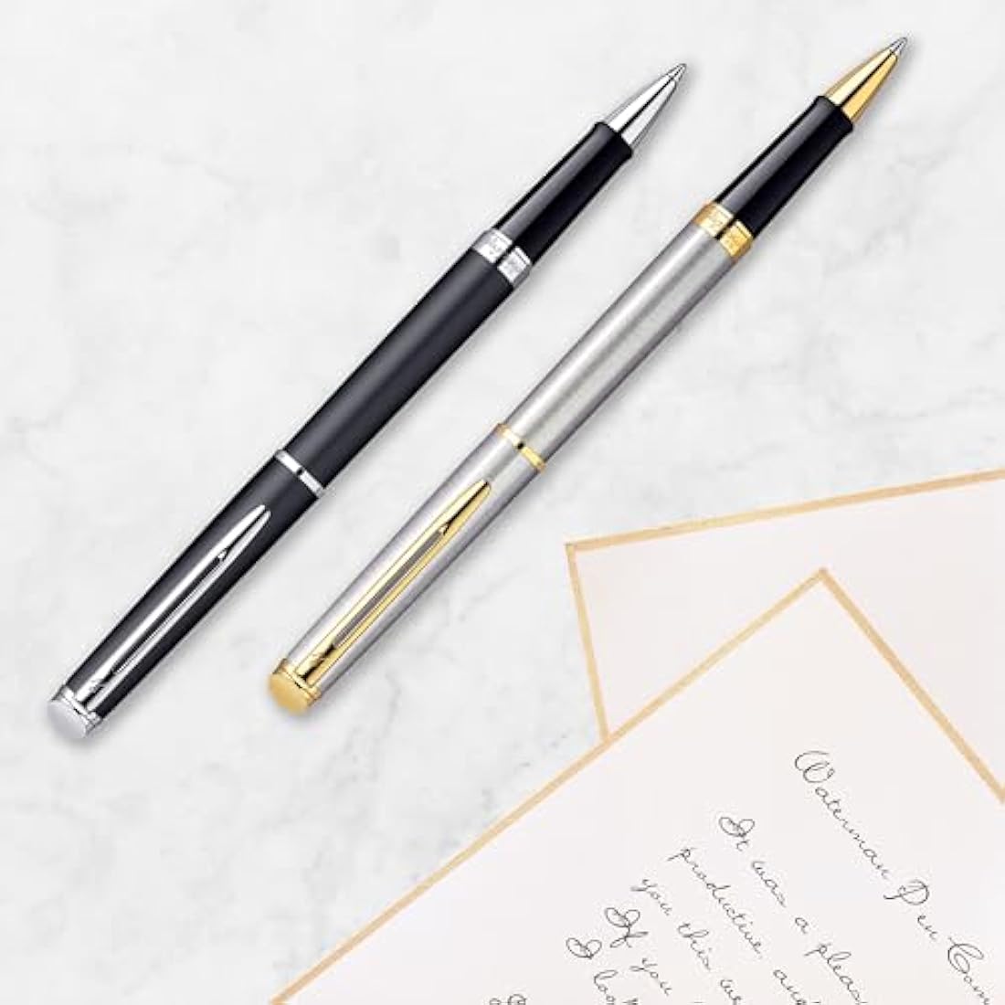 Waterman Hémisphère Rollerball Pen | Stainless Steel with 23k Gold Trim | Fine Point | Black Ink | Gift Box