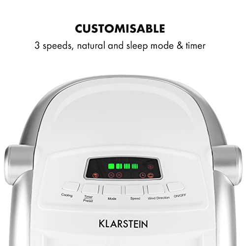 Klarstein 65W Portable Air Cooler, 4-In-1 Evaporative Air Coolers for Home, Silent with Night Mode, Humidifier, Ventilator, Small Water Cooler, 6 L Ice Fan Portable Cooler, 444m³/h Air Flow, White