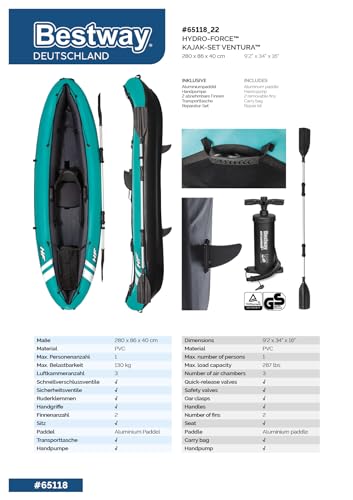 Hydroforce Ventura Kayak Set, Inflatable Boat Set With Hand Pump, Paddle And Storage Bag, Multiple Styles