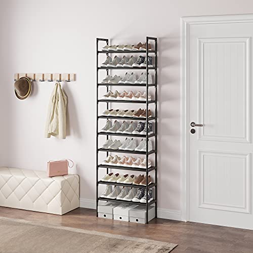 AcornFort S-538 10 Tiers Black Adjustable Shoe Storage Tall Shoe Rack Organiser Shelf Hold Stand for 30 Pairs Shoe, 56 x 30 x 170cm, Sturdy Design,