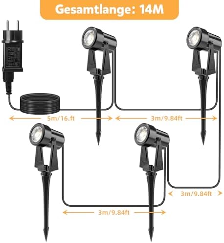 Totofac Garden Spike Lights, 12V 18W Pathway Lights 4-Pack COB LED Garden Spotlights，Ip65 Waterproof Outdoor Landscape Spotlights with Spike Stand for Garden, Yard, Lawn(Warm White) (20, Watts)