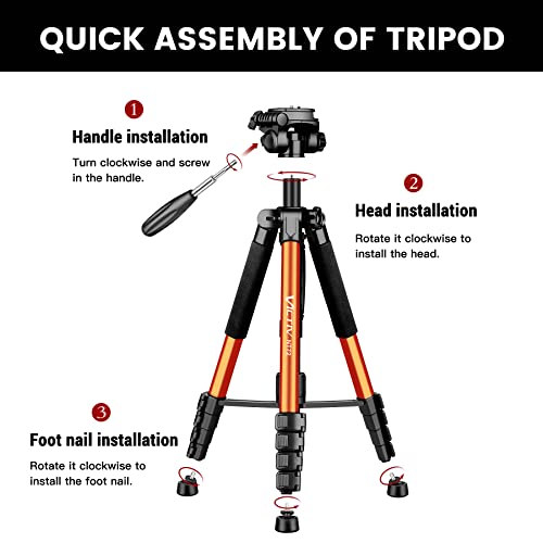 Victiv 72-inch Camera Tripod Aluminum Monopod T72 Max. Height 182cm- Lightweight and Compact for Travel with 3-way Swivel Head and 2 Quick Release Plates for DSLR Video Shooting - Black