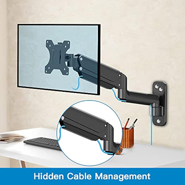 HUANUO 17-32 Inch Monitor Wall Mount Bracket for Computer TV Screens Adjustable Gas Spring Single Monitor Arm Support 8 kg VESA 75x75 mm, 100x100 mm