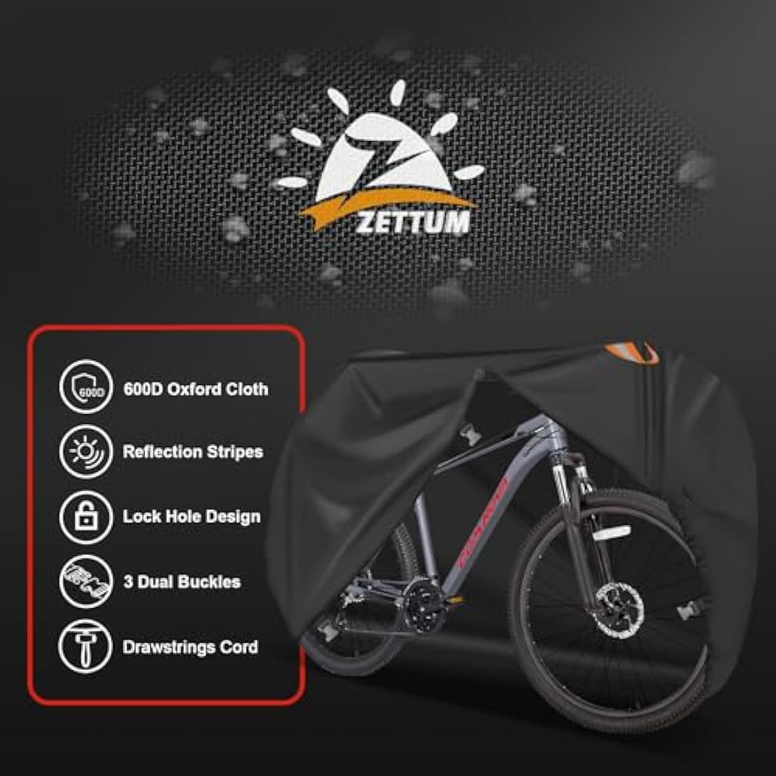 Zettum Bike Cover for 1 Bikes - Stationary Bike Covers for Outside Storage Waterproof Outdoor & Heavy Duty, 600D PU Coating Bicycle Covers for 1 Bike Mountain Bikes, Road Bike, Beach Cruiser Bike