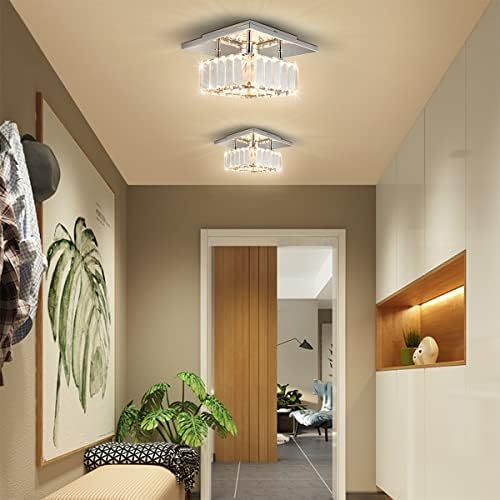 diisunbihuo Mini Crystal Chandelier Big Crystal Ceiling Lamp Square LED Pendant Light for Hallway Stairecase (Warm White)