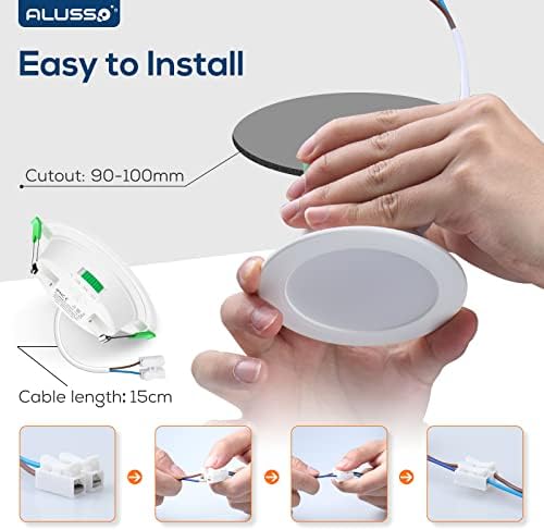 ALUSSO 7W LED Recessed Ceiling Lights IP65 Bathroom Downlights, Dimmable Ultra Slim 30mm LED Spot Lights, Warm White/Neutral White/Cool White Adjustable Round Ceiling Spot, Φ90-100mm Hole, 6 Pack