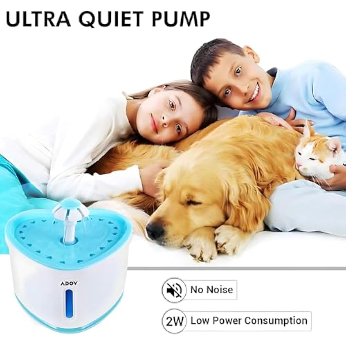 ADOV Cat Water Fountain for Drinking, USB Powered 2.4L Cat Water Dispenser with Water Level Window, Quiet, Healthy, Hygienic, Automatic Pet Drinking Fountain for Kitten, Dogs and Small Animals