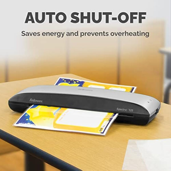 Fellowes Spectra A3 Laminator Machine for Home Office Use - Fast 4 Minute Warm Up Time with Auto Shut Off & Sleep Mode Feature – 80-125 Micron, 10 A4 Laminating Pouch Starter Pack Included, Black/Grey