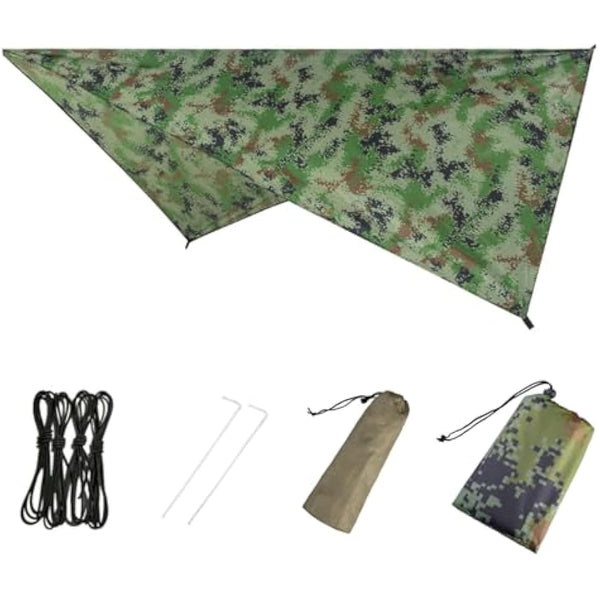 Azarxis Hammock Camping Tarp Rain Fly, Waterproof Tent Footprint Shelter Canopy Sunshade Cloth Picnic Mat for Outdoor Awning Hiking Beach Backpacking - Included Guy Lines & Stakes (Camouflage)
