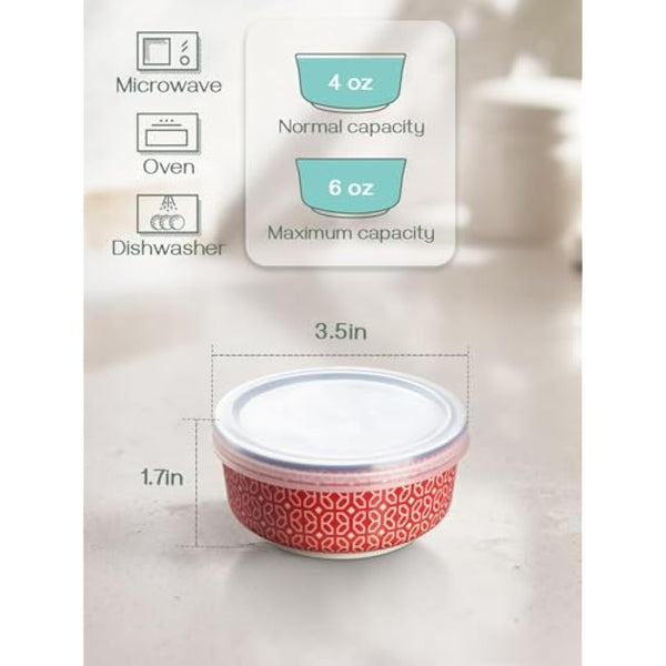 DOWAN 176 ml Dipping Bowls Set of 6, 9 cm Diameter Porcelain Ramekins with Lids for Creme Brulee, Condiment, Olives, Nuts, Souffle Dishes, Oven Safe, Colourful