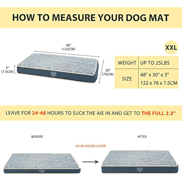 VANKEAN Waterproof Dog Bed Mat Reversible (Warm and Cool) with Removable Machine Washable Cover, Dog Bed Matterss for Crate, Dog crate mat, Dog Pad Pet Bed for Small to Large Dogs, Navy/Grey