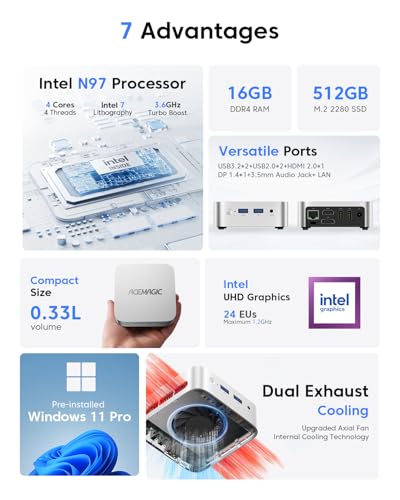 T8Plus Mini PC, 12th Gen Intel Alder Lake N95 (up to 3.40Ghz), 8GB DDR4 256GB M.2 SSD Mini Desktop PC with Dual Ethernet/4K HDMI*3, 2,4/5 G WiFi,BT4.2 for home theatre/office/school