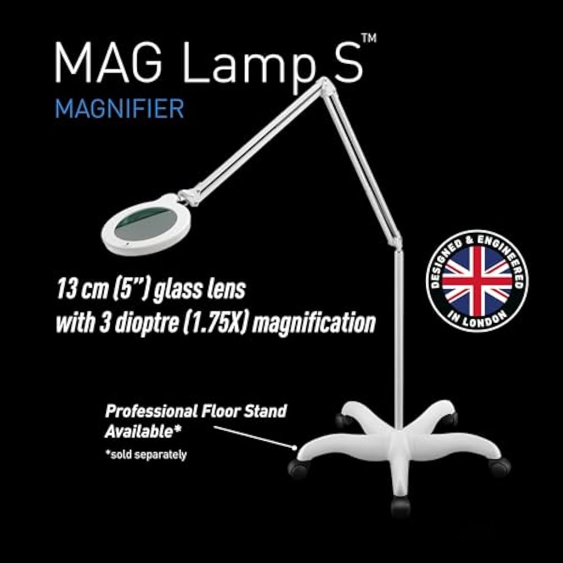 Magnifying Lamp S - Clip On Magnifier Lamp for Nail Salons, Tattoo Artists, Reading & Detailed Work - Dimmable Mag, White
