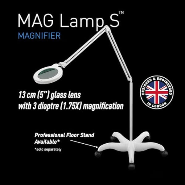 Magnifying Lamp S - Clip On Magnifier Lamp for Nail Salons, Tattoo Artists, Reading & Detailed Work - Dimmable Mag, White