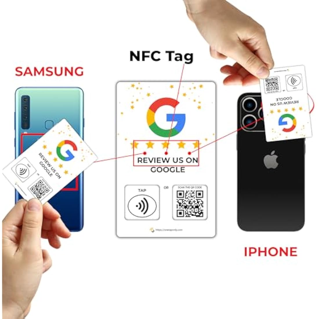 7 Social Tap Cards | Review QR Code | Contactless Review Card | NFC Tap Card | Unlimited Use NFC Cards
