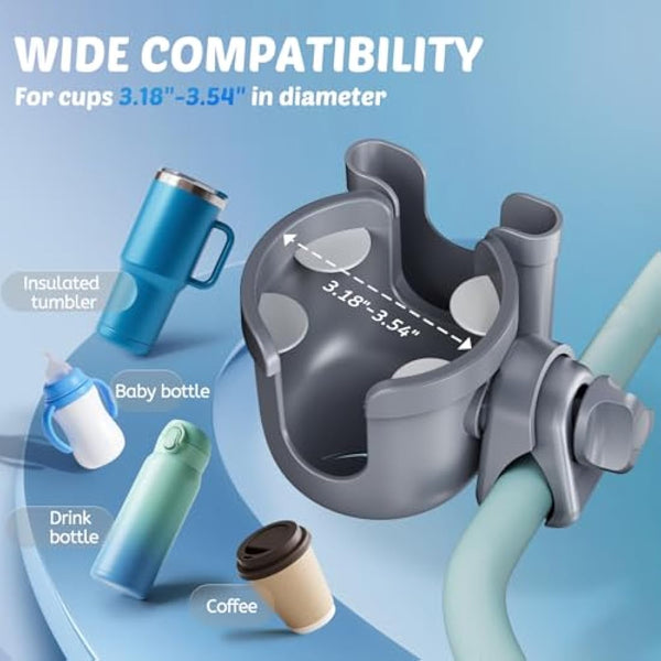 Guiseapue Pram Cup Holder: Universal Drink Coffee Cup Holder with Phone Holder Organiser for Stroller, Pushchair, Buggy, Bike, Wheelchair, Walker, Baby Essentials for Newborn, Gifts for Women, Mom