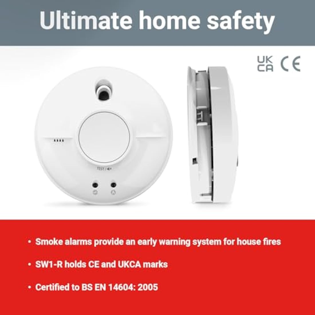 FireAngel Mains Smoke Alarm - SW1-R Mains Powered Optical Smoke Detector with Backup Battery - Wired, Interlinked Smoke Alarms for Home with Test Button and LED Indicators - White