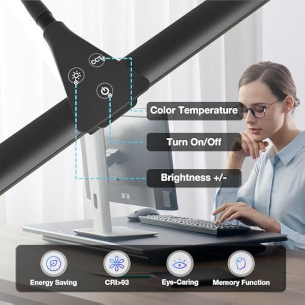 Hensam Desk Lamp for Office Home, 80CM Desktop Lighting Bar with Gooseneck, Clip on Desk Light with Clamp, Bright Dimmable Table Lamp for Study, Work, Computer, Monitor, Reading