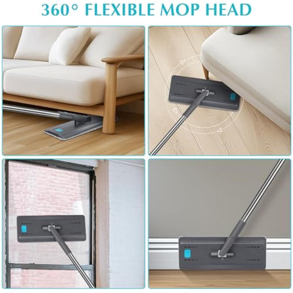 MASTERTOP Microfibre Mop and Bucket Set with 140cm Stainless Steel Handle | 6 Pcs Super Absorbent Pads & 2-in-1 Cleaning System | Wet and Dry Cleaning Mop Sets for Floors | Commercial & Home Use