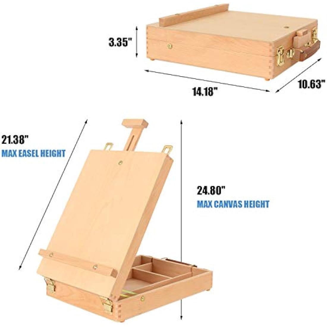 Art Supplies Box Easel Sketchbox Painting Storage Box, Adjust Wood Tabletop Easel for Drawing & Sketching Student