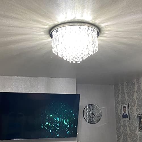 A1A9 Modern Crystal Chandeliers Ceiling Lights, Clear K9 Crystal Chrome Flush Mount Lights, Elegant Round LED Pendant Lamp for Living Room, Dining Room, Bedroom, Lounge (Diameter 40cm)