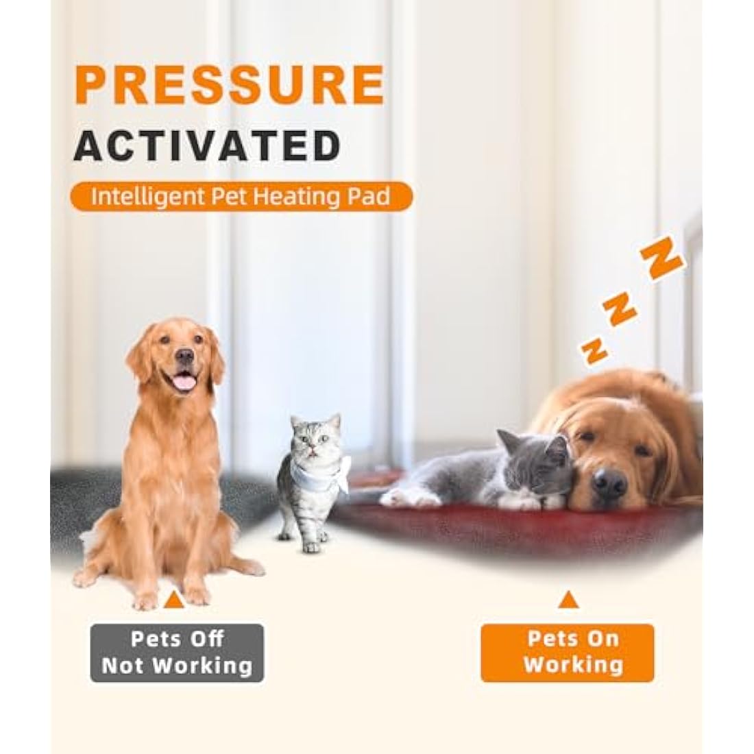 Dog Cat Heating Pad Pressure Activated Pet Heating Pad Safe Automatic Electric Heated Bed Mat for Indoor Pet, Warming Pad with Chew Resistant Cord, Adjustable Temperature, Waterproof Washable 18 X 22"