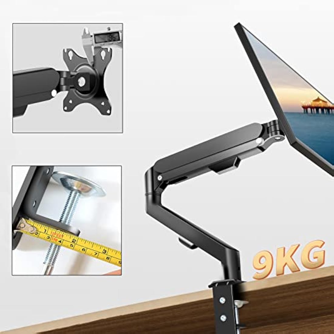 HILLPORT 27 32 Monitor Arm Desk Mount Single 17 to 34 inch Ergonomic Sturdy Gas Spring Arm 2 to 9 kg Precise Adjustable Stand with Clamp and Grommet LCD Computer Monitors VESA 75/100mm Black M5B
