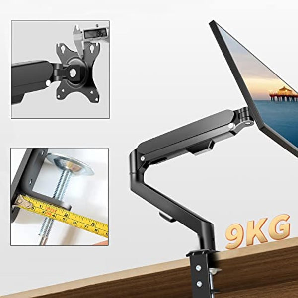 HILLPORT 27 32 Monitor Arm Desk Mount Single 17 to 34 inch Ergonomic Sturdy Gas Spring Arm 2 to 9 kg Precise Adjustable Stand with Clamp and Grommet LCD Computer Monitors VESA 75/100mm Black M5B